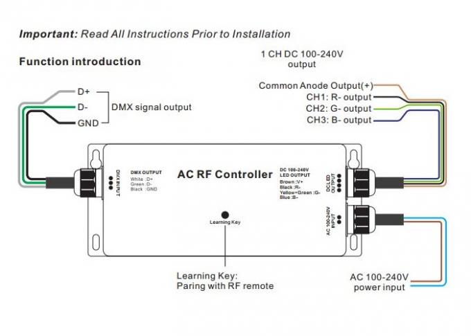 Striscia ad alta tensione rf - regolatore di DMX, decodificatore RGB 5A massimo IP67 del LED di Dmx di Manica 3 0